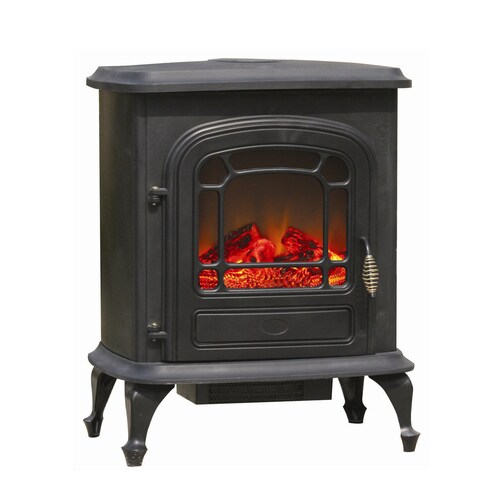 Fire Sense 23 In W Black Metal Corner Wall Electric Fireplace With