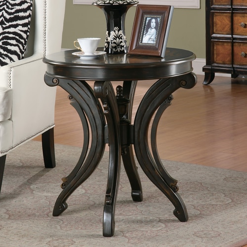 black round end table        <h3 class=