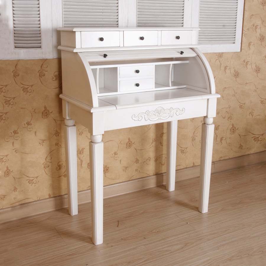 International Caravan Carved Wood Traditional White Secretary International Caravan Carved Wood Traditional White Secretary Desk