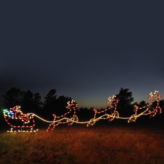 Outdoor Decorations, Outdoor Led Santa Sleigh And Reindeer