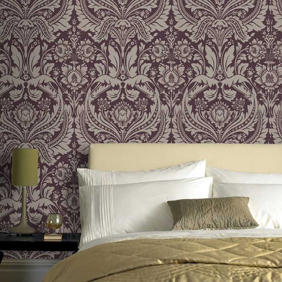 purple damask wallpaper bedroom