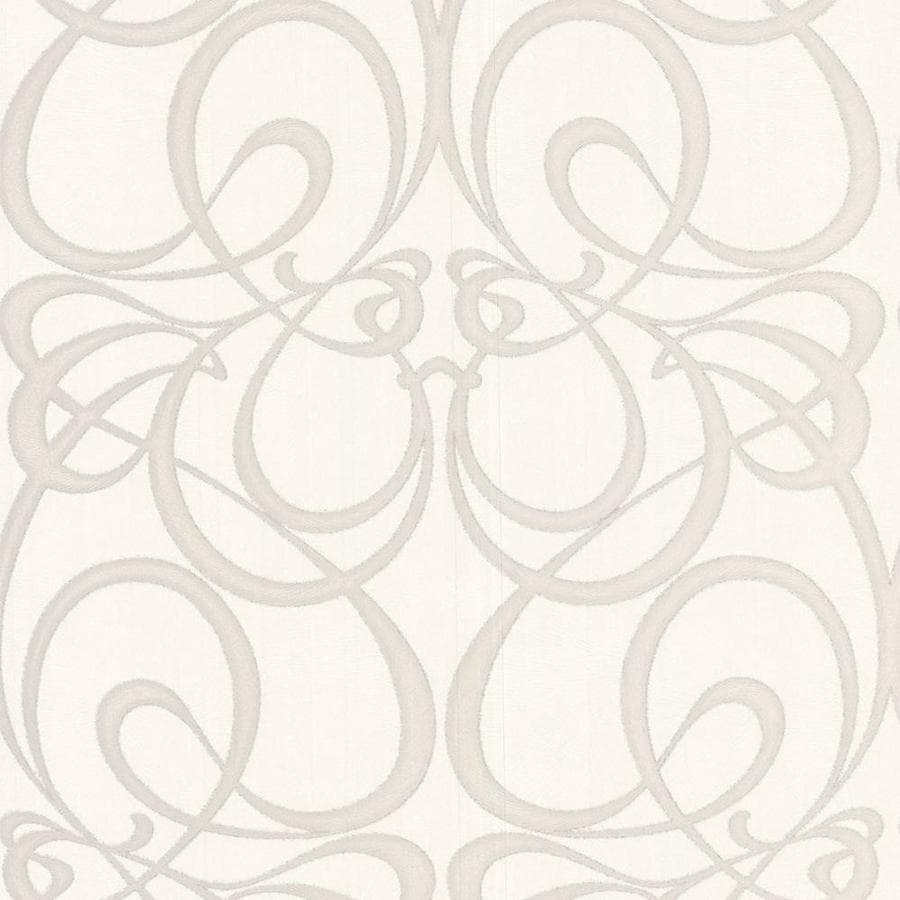 Graham & Brown Art Decor White/Silver Vinyl Textured Scroll Wallpaper