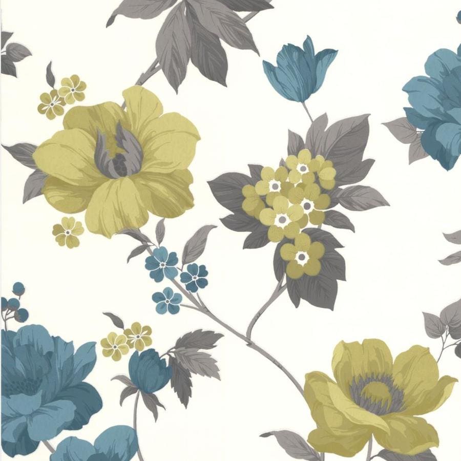 Graham & Brown Eden 56sq ft Blue Vinyl Textured Floral Wallpaper at