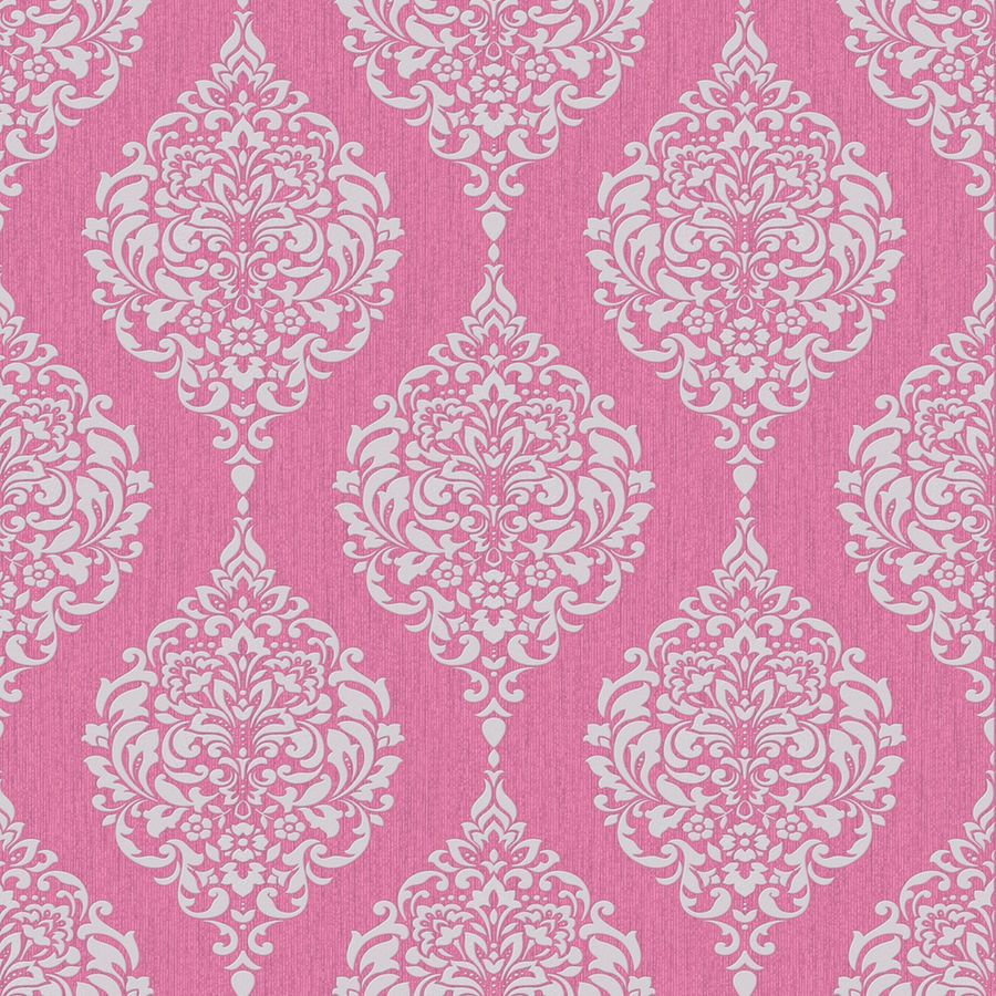 Graham & Brown Midas 56sq ft Pink Vinyl Textured Damask Wallpaper at