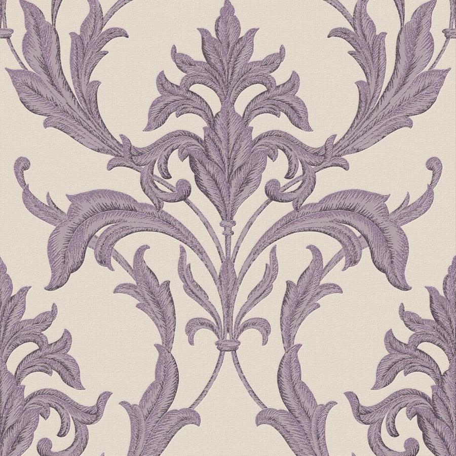Graham & Brown 20-852 Oxford 56-sq ft Cream/Purple Vinyl Textured Damask Wallpaper