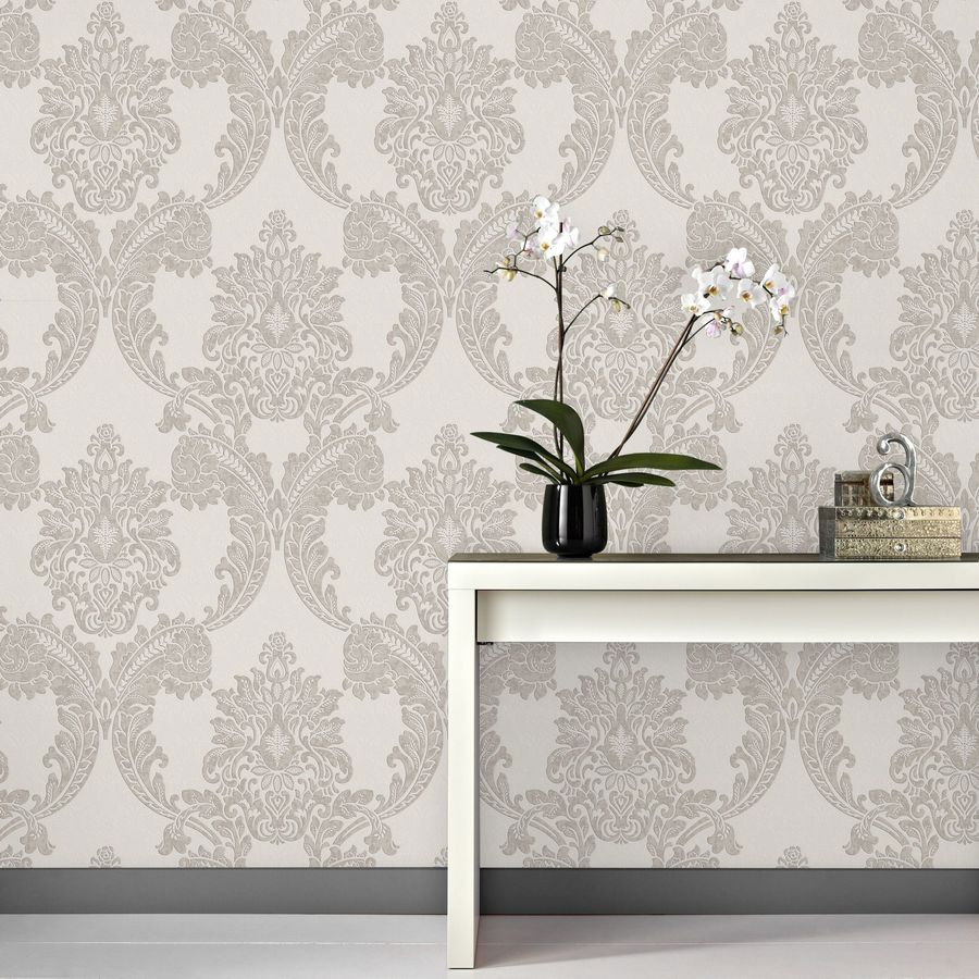 Graham & Brown Palais 56-sq ft Stone Vinyl Textured Damask Wallpaper in ...