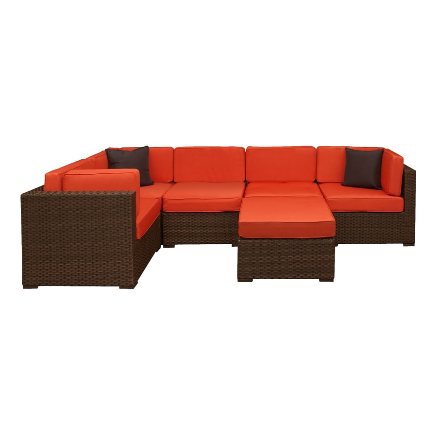 International Home Atlantic 6 Piece Frame Patio Conversation International Home Atlantic 6 Piece Frame Patio Conversation Set With Orange Cushions