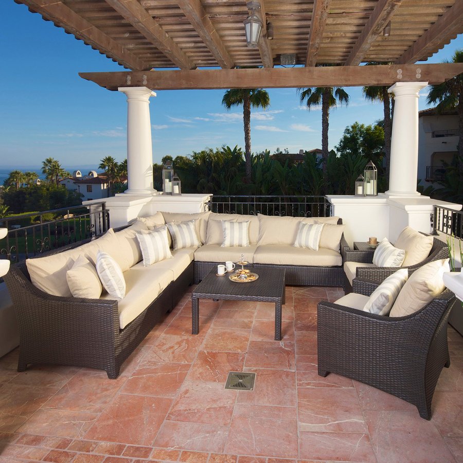 RST Brands OP-PESS9-SLT-K Deco 9-Piece Wicker Frame Patio Conversation Set with Slate Grey Cushions