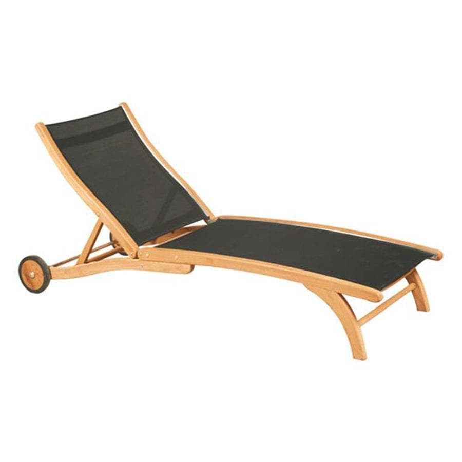 HiTeak Furniture Black Pearl Teak Chaise Lounge Chair with Black Mesh