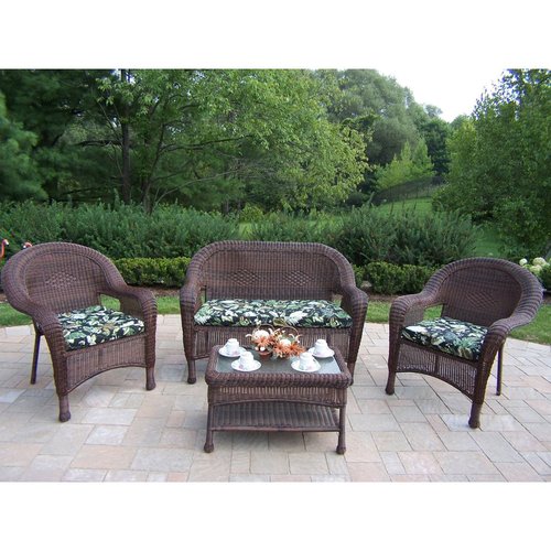 Oakland Living Resin Wicker 4-Piece Wicker Frame Patio Conversation Set