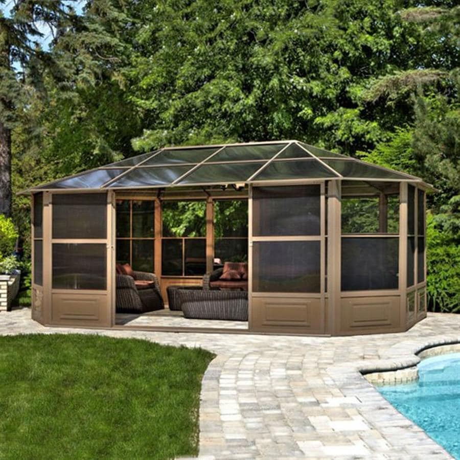 Shop Gazebo Penguin Brown Metal Octagon Screened Gazebo 