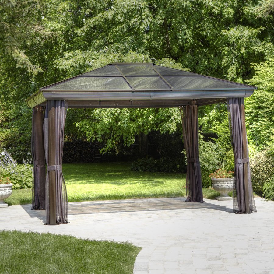 Shop Gazebo Penguin Brown Metal Rectangle Screened Gazebo 