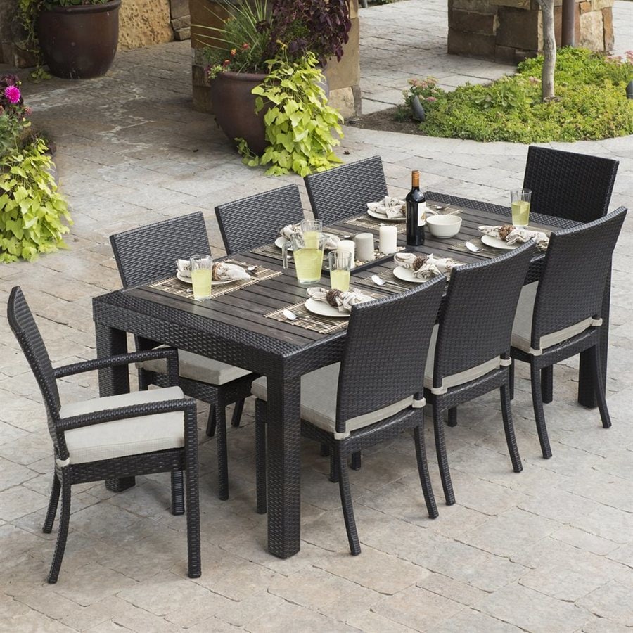 RST Brands Deco 9-Piece Brown Wood Frame Wicker Patio Dining Set with