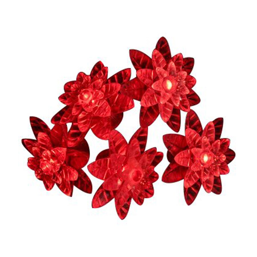 Christmas Central 25-Count Indoor/Outdoor Constant Red Poinsettia LED ...