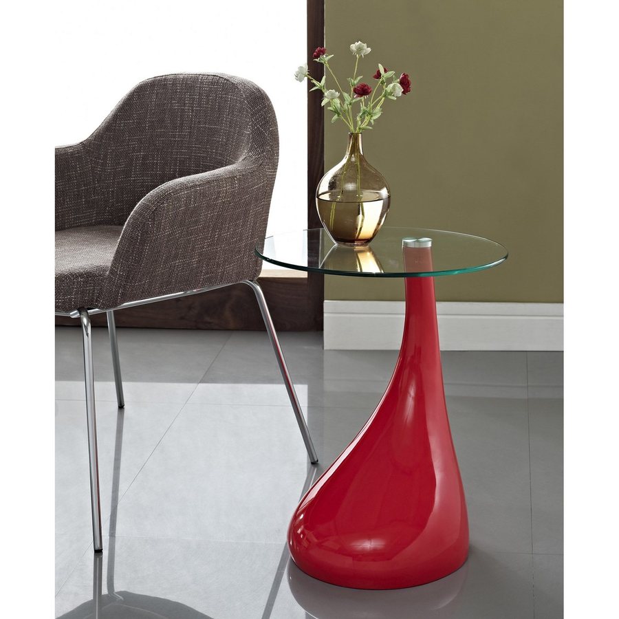 Shop Modway Teardrop Gloss Bright Red Glass Modern End Table At 1637