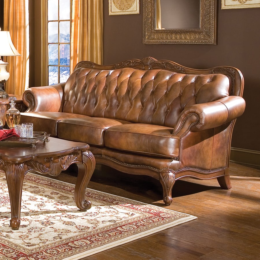 Coaster Fine Furniture Victoria Victorian Brown Genuine Leather Sofa at