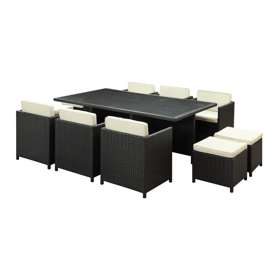 Modway Reversal 11 Piece Brown Wood Frame Wicker Patio Dining Modway Reversal 11 Piece Brown Wood Frame Wicker Patio Dining Set With White Cushions