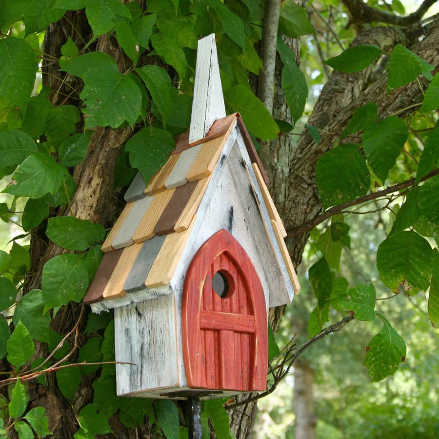 Shop Heartwood 8in W x 16in H x 6in D Antique White/Red Bird House