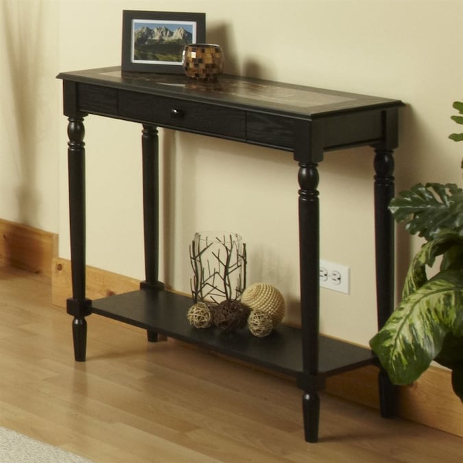 Convenience concepts french country hall table with drawer and shelf Convenience Concepts French Country Black Faux Marble Country Console Table In The Console Tables Department At Lowes Com