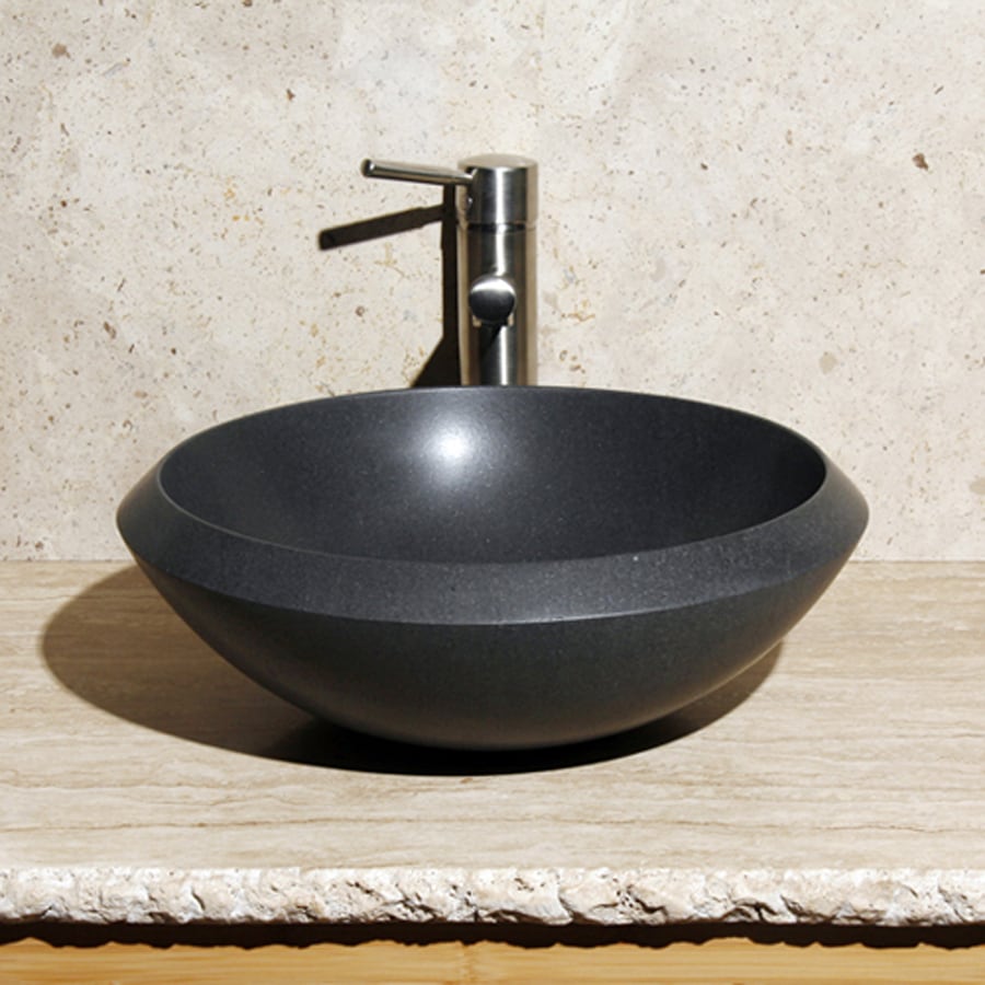 Allstone Black Lava Stone Vessel Round Bathroom Sink at