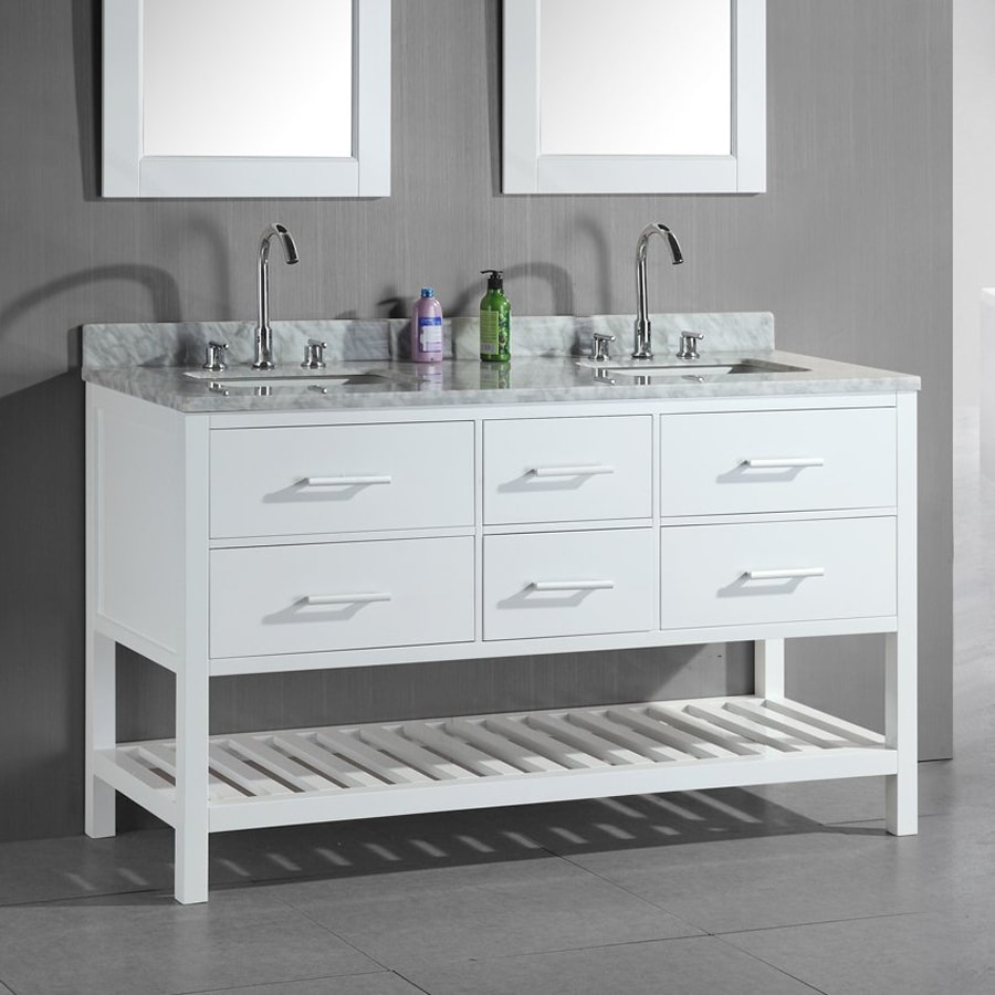 Shop Design Element London White Double Sink Vanity with White Natural Marble Top (Common: 60-in ...