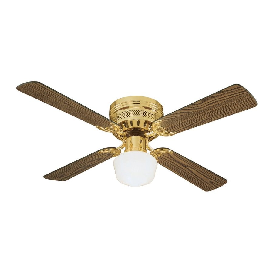 ... Polished Brass Flush Mount Indoor Ceiling Fan with Light Kit (4-Blade