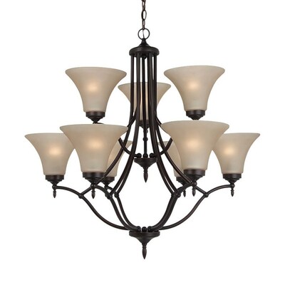 Sea Gull Lighting Montreal 9-Light Burnt Sienna Transitional Etched Glass Tiered Chandelier Sea Gull Lighting Montreal 9-Light Burnt Sienna Transitional Etched Glass Tiered Chandelier