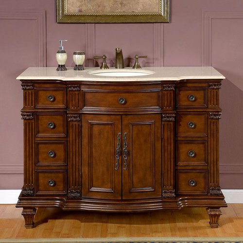 Silkroad Exclusive Esther Walnut Single Sink Vanity with Cream Marfil ...