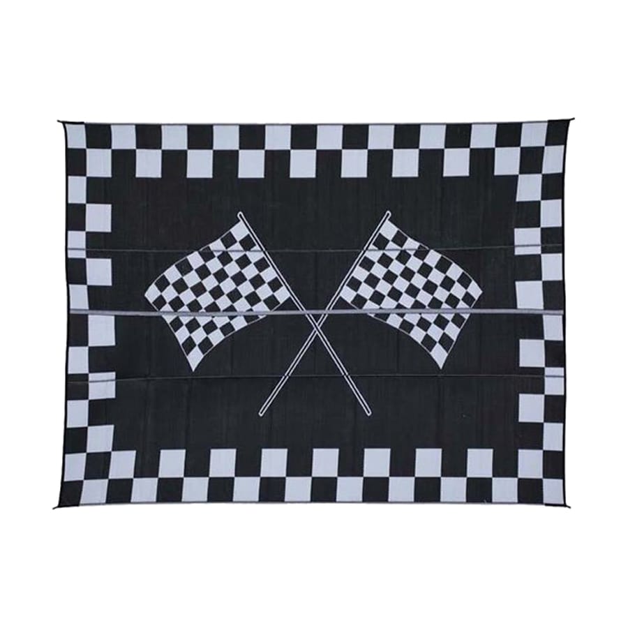 Patio Mats Racing Rectangular Black With Checkerboard Border