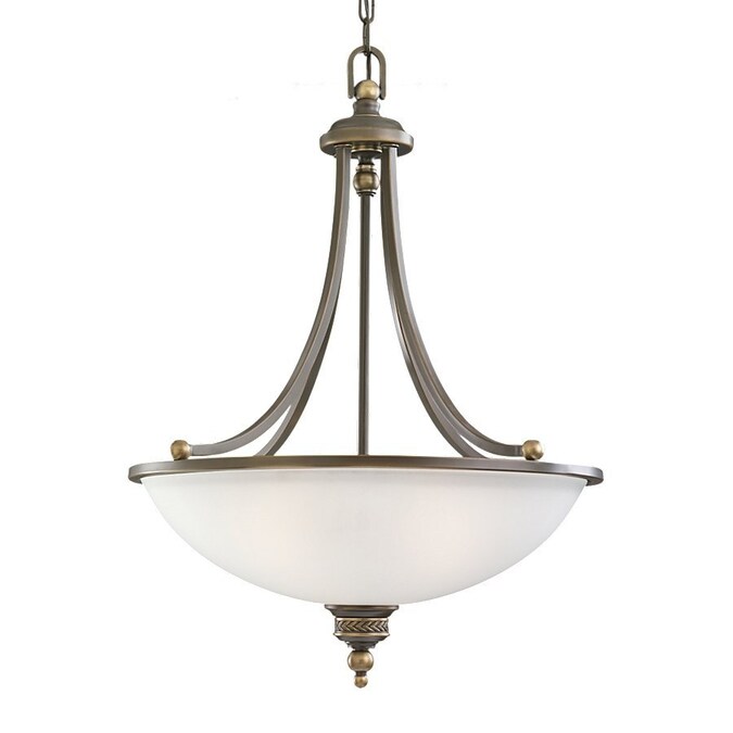 Sea Gull Lighting Laurel Leaf Estate Bronze Traditional Etched Glass Bowl Pendant in the Pendant
