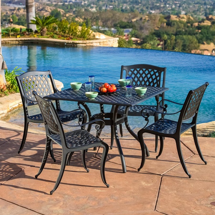 Black Wrought Iron 5 Piece Motion Patio Dining Set Patio Furniture 4811