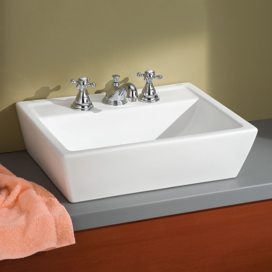 Cheviot Sentire White Ceramic Vessel Rectangular Bathroom Sink At