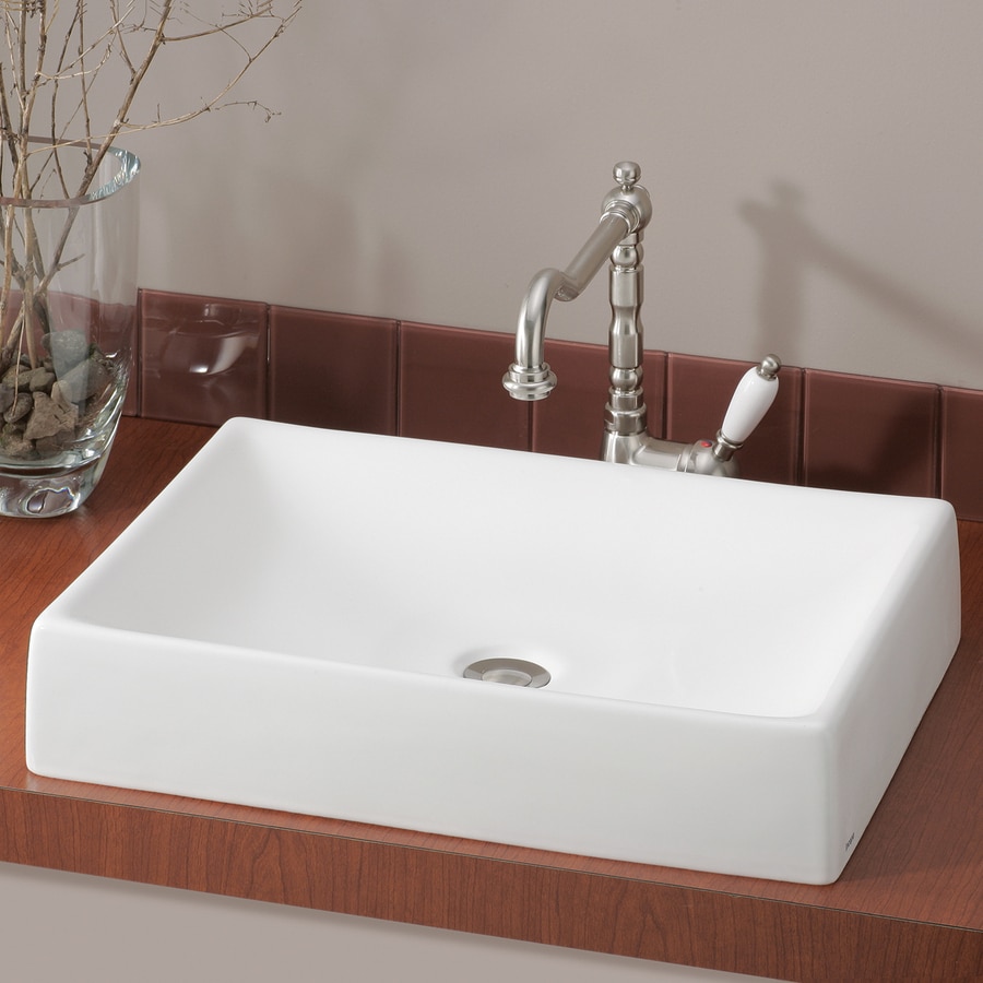 Cheviot Quattro White Vessel Rectangular Bathroom Sink In The Bathroom