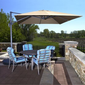 Patio Umbrellas At Lowes Blue Wave Santorini Ii Antique Beige Offset 10 Ft Patio Umbrella With Base