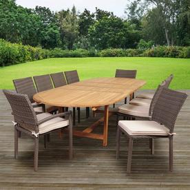 Ia Teak Patio Furniture Sets At Lowes International Home Ia Teak 11 Piece Brown Frame Patio Set With Cushions