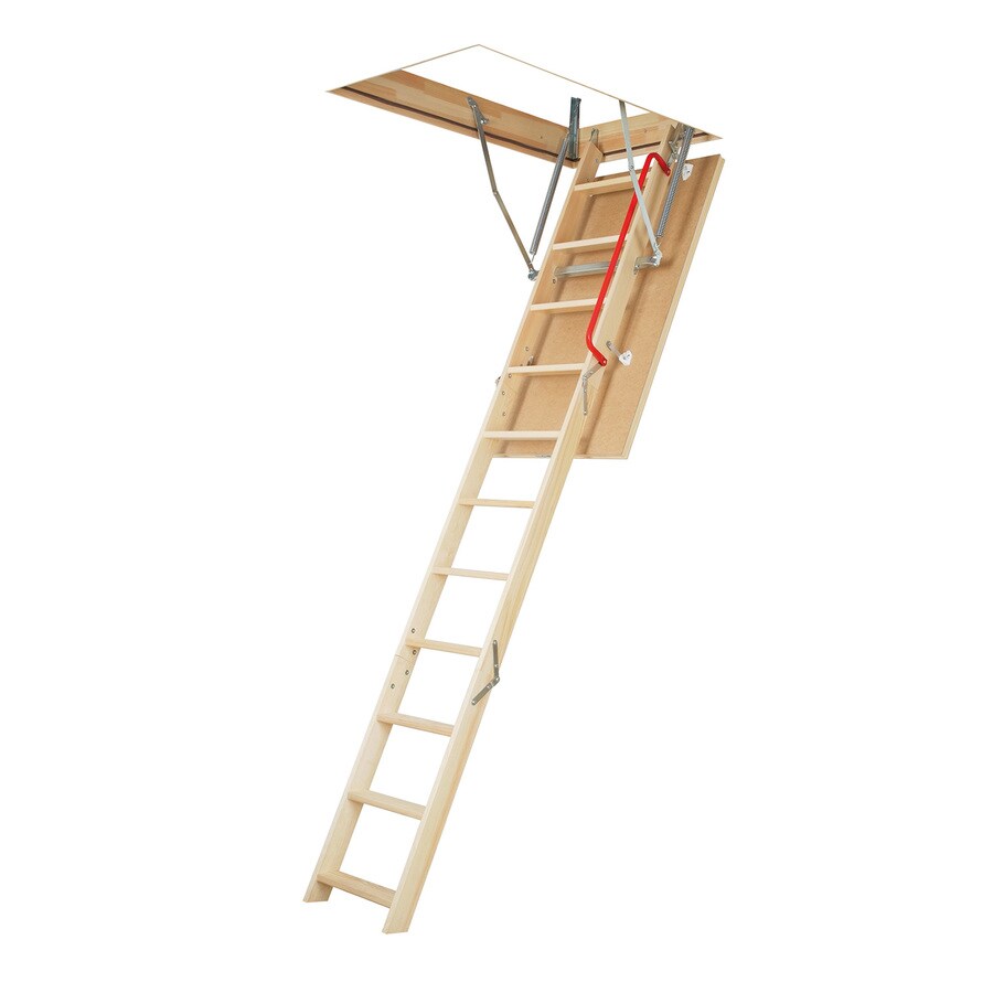 Lwp Insulated 7 42 Ft To 8 92 Ft Rough Opening 25 In X 47 In Folding Wood Attic Ladder With 300 Lbs Capacity