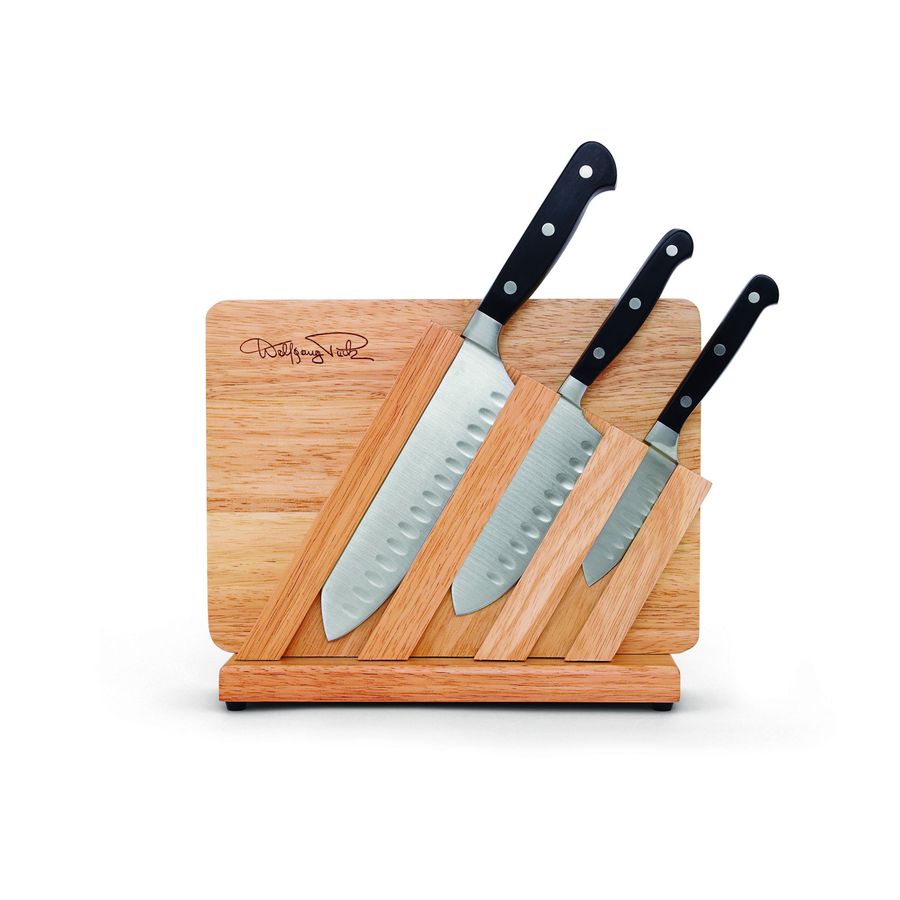  Wolfgang Puck 6-Piece Fully-Forged Stainless Steel Knife Set  with Knife Block; Carbon Stainless Steel Blades and Ergonomic Handles;  Blonde Wood Block with Acrylic Safety Shield; Chef Quality Cutlery: Home &  Kitchen