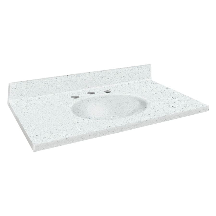 Transolid ITB3722-50-8C Chelsea Matrix White Solid Surface Integral Single Sink Bathroom Vanity Top (Common: 37-in x 22-in; Actual: 37-in x 22-in)