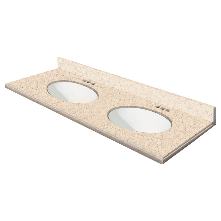 Transolid TITB61222-6701-4-W Ashley Matrix Khaki and White Solid Surface Integral Double Sink Bathroom Vanity Top (Common: 61-in x 22-in; Actual: 61-in x 22-in)
