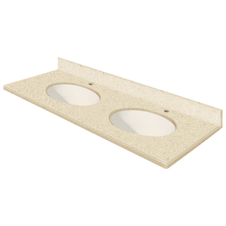 Transolid TITB61222-8602-1-C Ashley Seashore and Cameo Solid Surface Integral Double Sink Bathroom Vanity Top (Common: 61-in x 22-in; Actual: 61-in x 22-in)