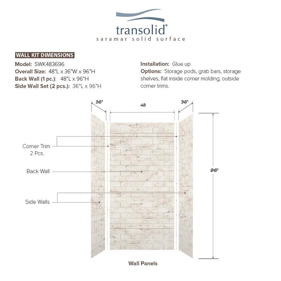 Transolid SaraMar Biscotti Marble Three-Piece Shower Wall Surround (48 ...