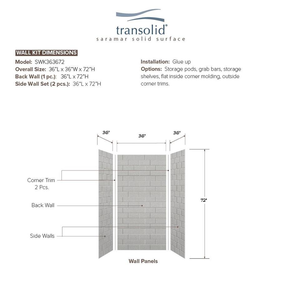 Transolid SaraMar Grey Beach Three-Piece Shower Wall Surround (36-in x ...