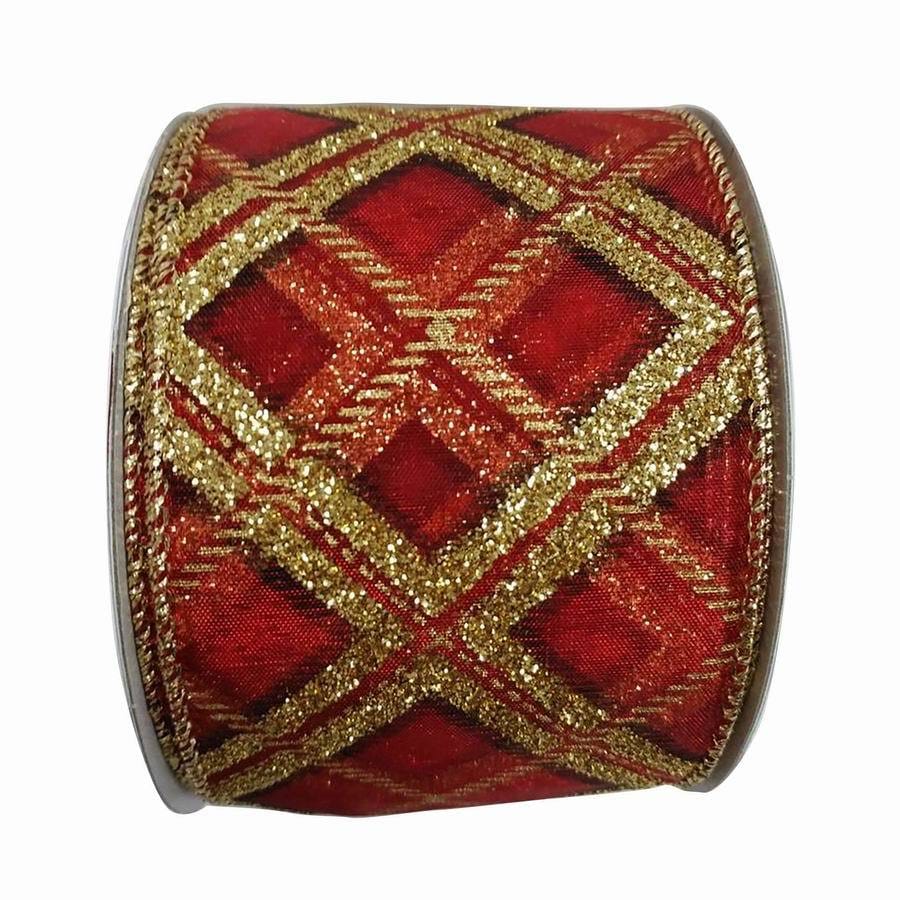 Holiday Living 2.5in W x 30ft L Red/Gold Plaid Ribbon at
