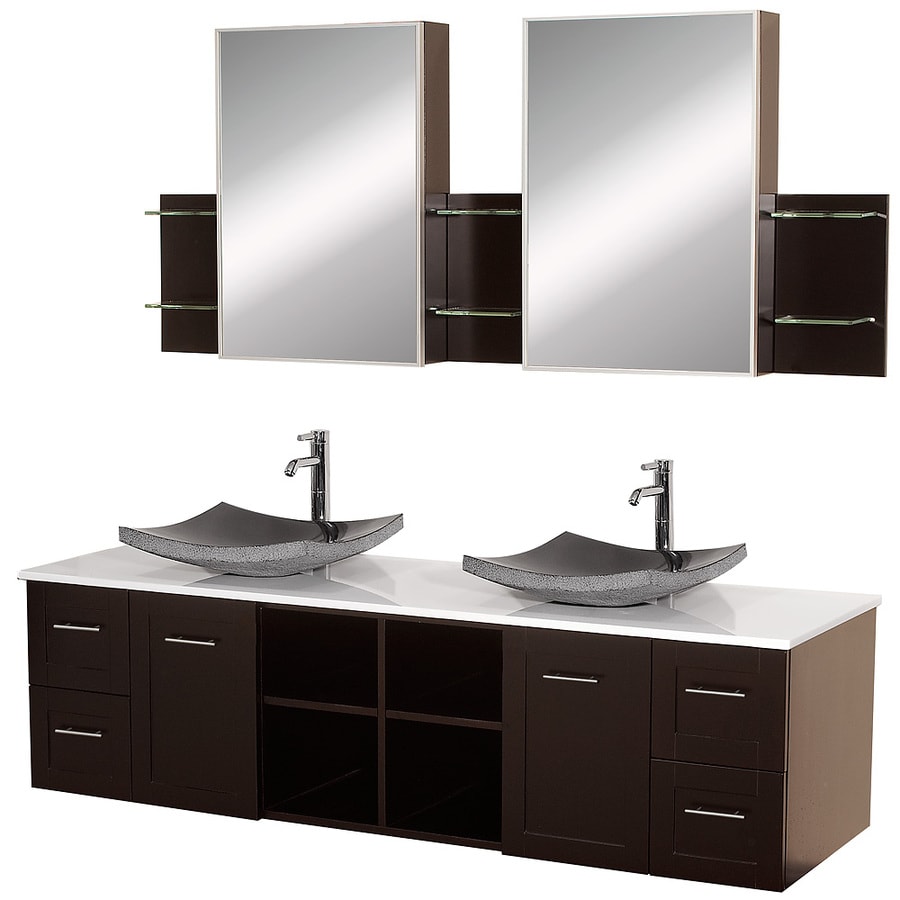 Wyndham Collection Avara 72-in Espresso Double Sink Bathroom Vanity with White Solid Surface Top (Mirror Included)