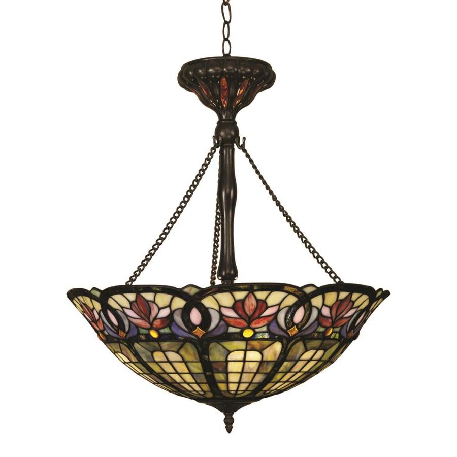 Quoizel Hyacinth 22in Vintage Bronze TiffanyStyle Single Stained Glass Bowl Pendant at