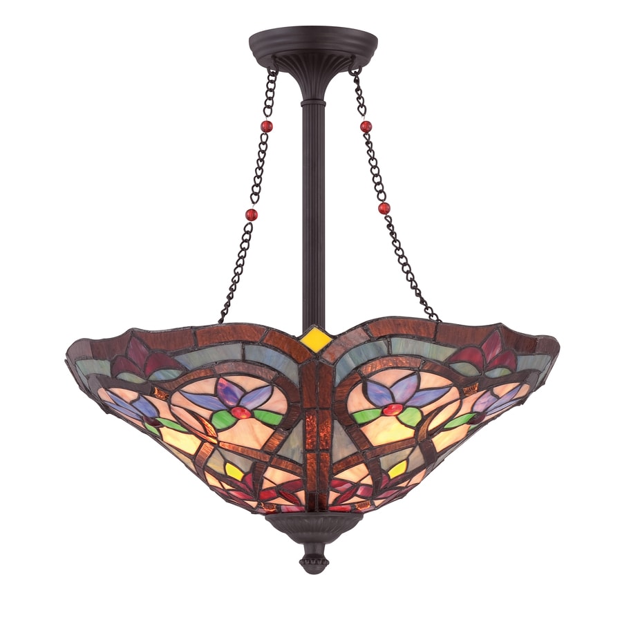 Portfolio 18 5 In New Antique Bronze Tiffany Style Multi Light Stained Glass Bowl Pendant In The Pendant Lighting Department At Lowes Com