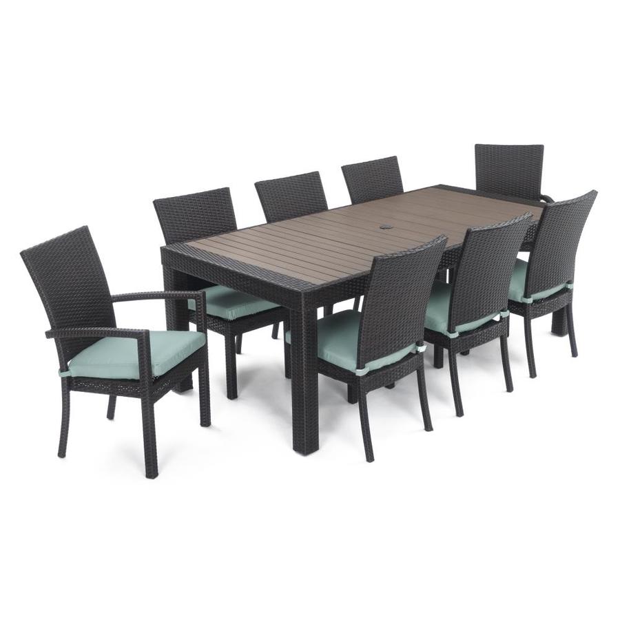 Rst Brands Deco 9 Piece Brown Wood Frame Patio Set With Bliss Blue Rst Brands Deco 9 Piece Brown Wood Frame Patio Set With Bliss Blue Sunsharp Cushions