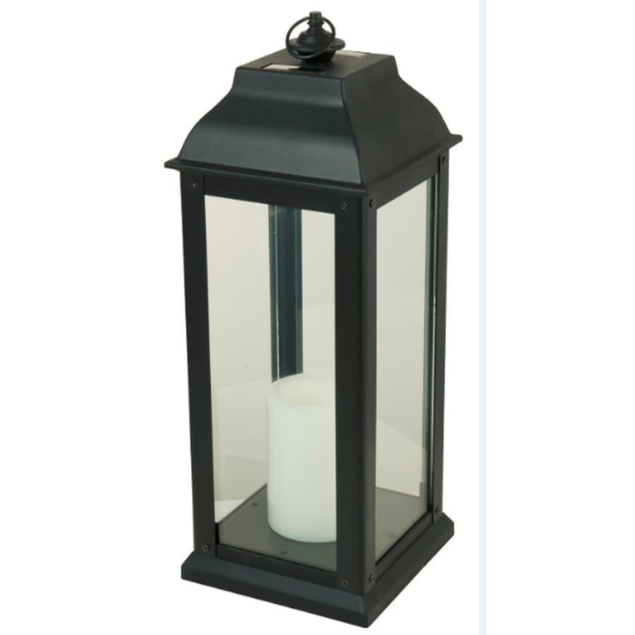 5.94in x 16in Black Glass Solar Outdoor Decorative Lantern at