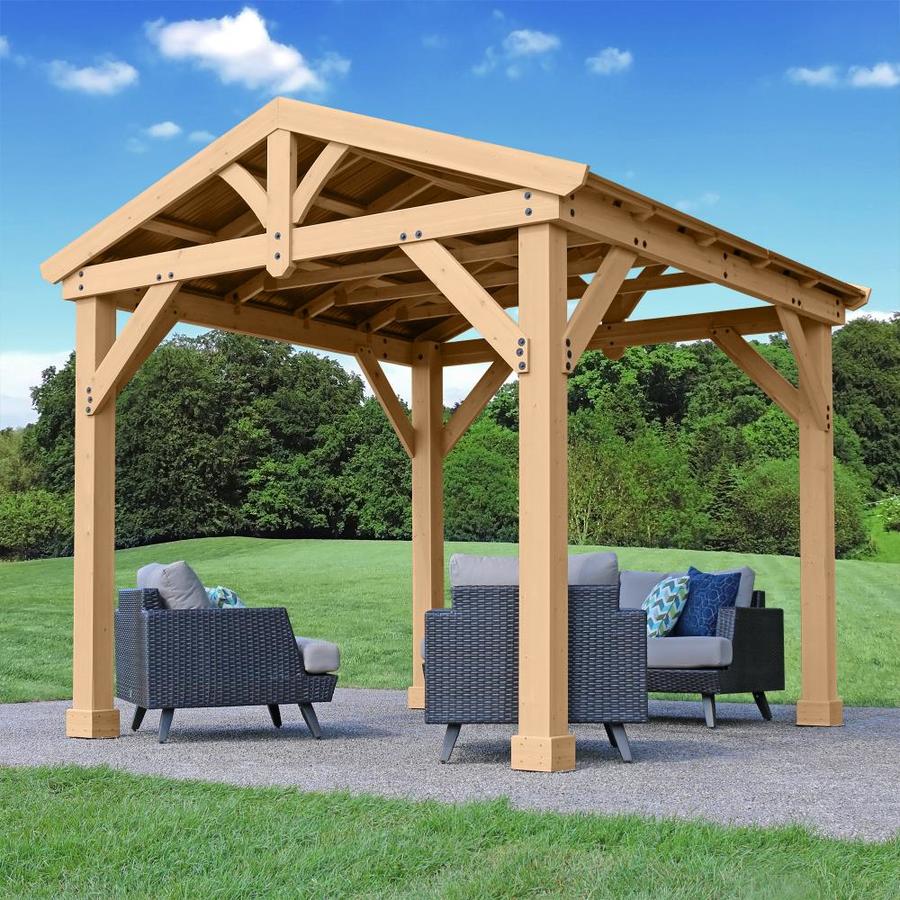 Yardistry Natural Cedar Stain Wood Square Gazebo with Aluminum Roof ...