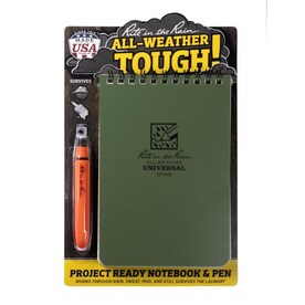 Rite in the Rain 4\"X 6\" Notebook, 3.25\" Pen Green Notebook, Orange Pen Notepad